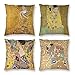 Juego de 4 fundas de almohada amarillas Gustav Klimt Painting The Kiss fundas de cojín cuadradas decorativas para sofá cama de 18 x 18 pulgadas