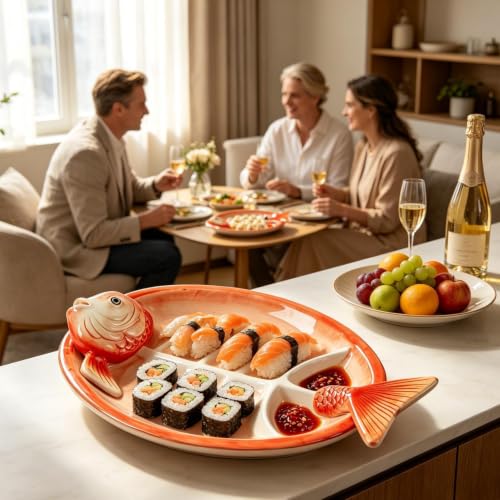 Plat en céramique en forme de poisson pour apéritifs et snacks