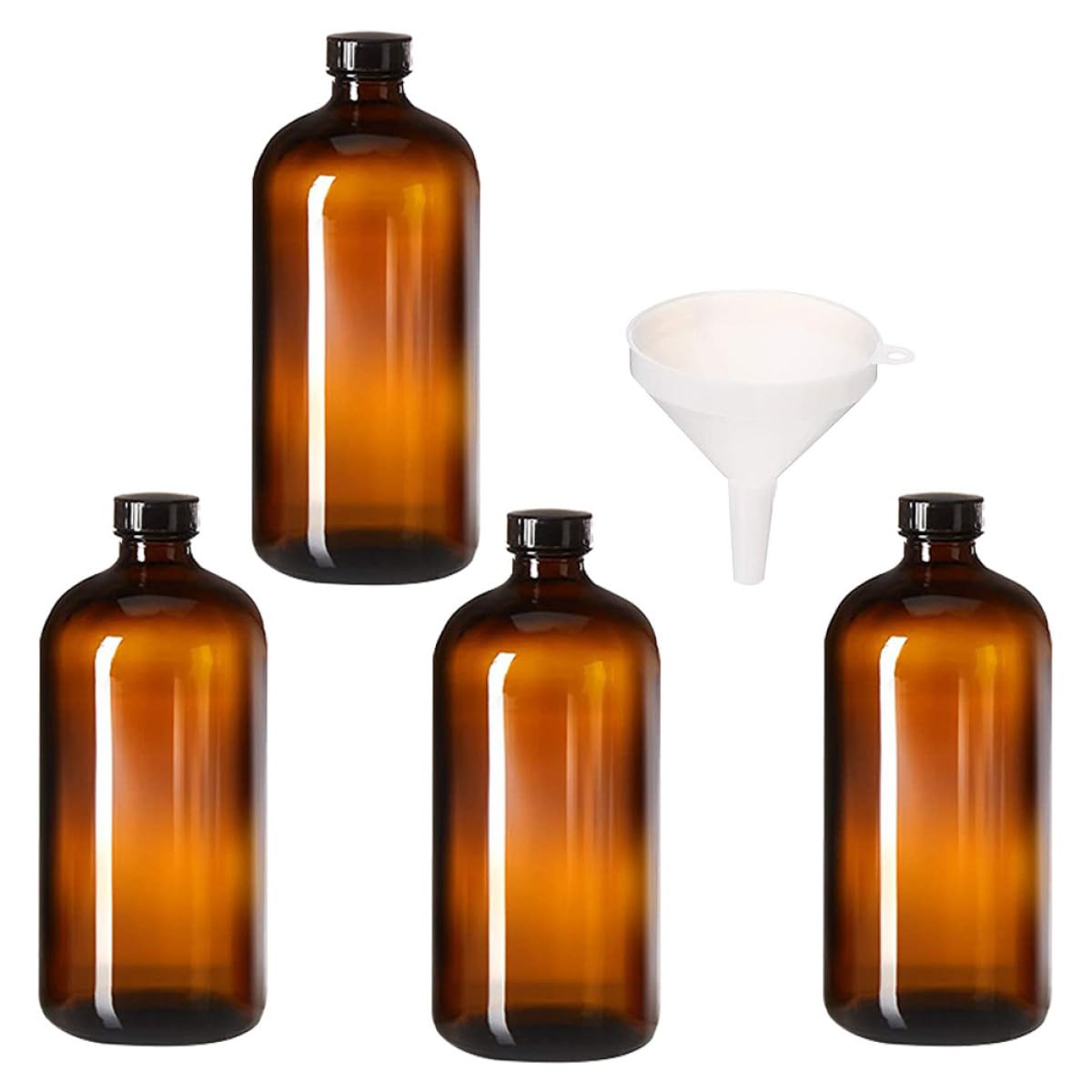 BETOOKY 4 Stück Braune Glasreagenzflaschen 500ml mit Trichter Probenfläschchen für Flüssigkeitsproben Laborflaschen für Kräuterextrakte und Chemieforschung Zufällige Farbe