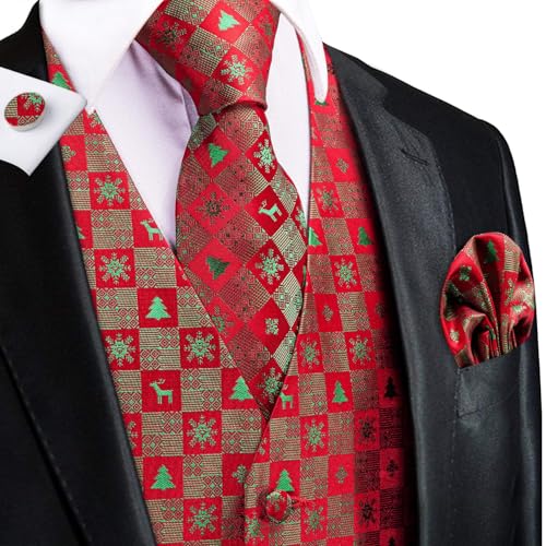 Hi-Tie Christmas Vest and Tie Set For Mens Print Shiny Suit Waistcoat Necktie Xmas Holiday Party Tuxedo Vest2
