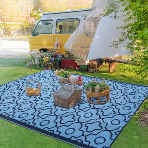 Reversible Outdoor Rugs for Patio Decor 5' x 8' Waterproof Large Area Rug Non-Slip Portable Outdoor Carpet Floor Mats for RV Camping Deck Picnic Beach Backyard HL 5# Navy & Blue - Image 2