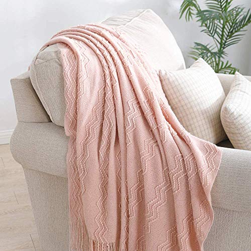 Bourina Throw Blanket Textured Solid Soft Sofa Throw Couch Knitted Decorative Blanket, 50" X 60" Pink #TOP1