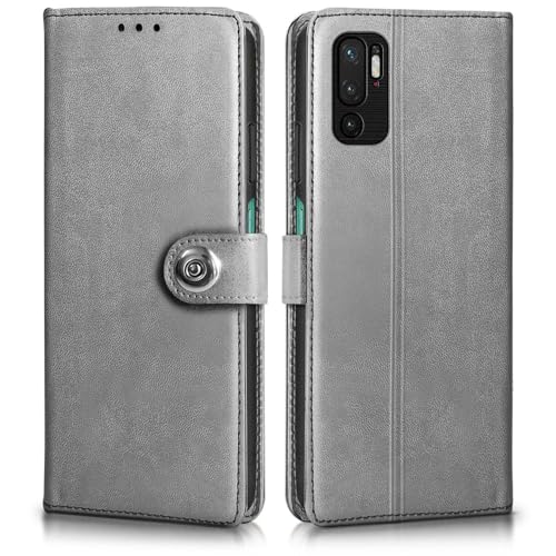 Image of WOW IMAGINE Shock Proof Flip Cover Back Case for Xiaomi Redmi Note 10T 5G | Poco M3 Pro 5G (Magnetic Button Flip Case | Wallet Pockets & Stand | Leather Finish | Stone Grey)