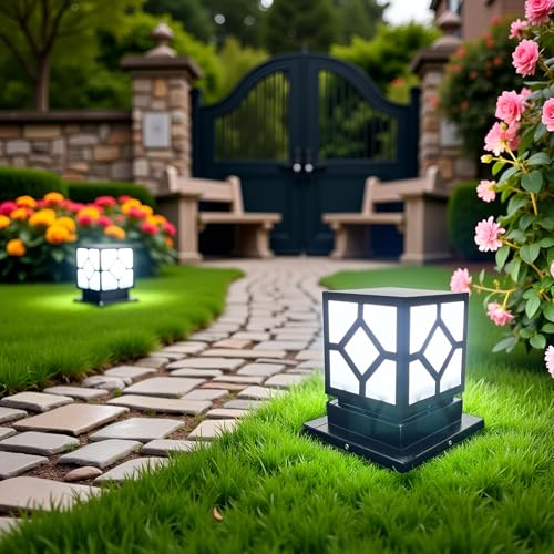 Image of Gate Light for Outdoor Waterproof, Gate Light Lamp for Home Entrance & Garden - Modern Pillar Gate Lamp for Pathway, Porch & Patio (GL17 Black, Pack of 2)