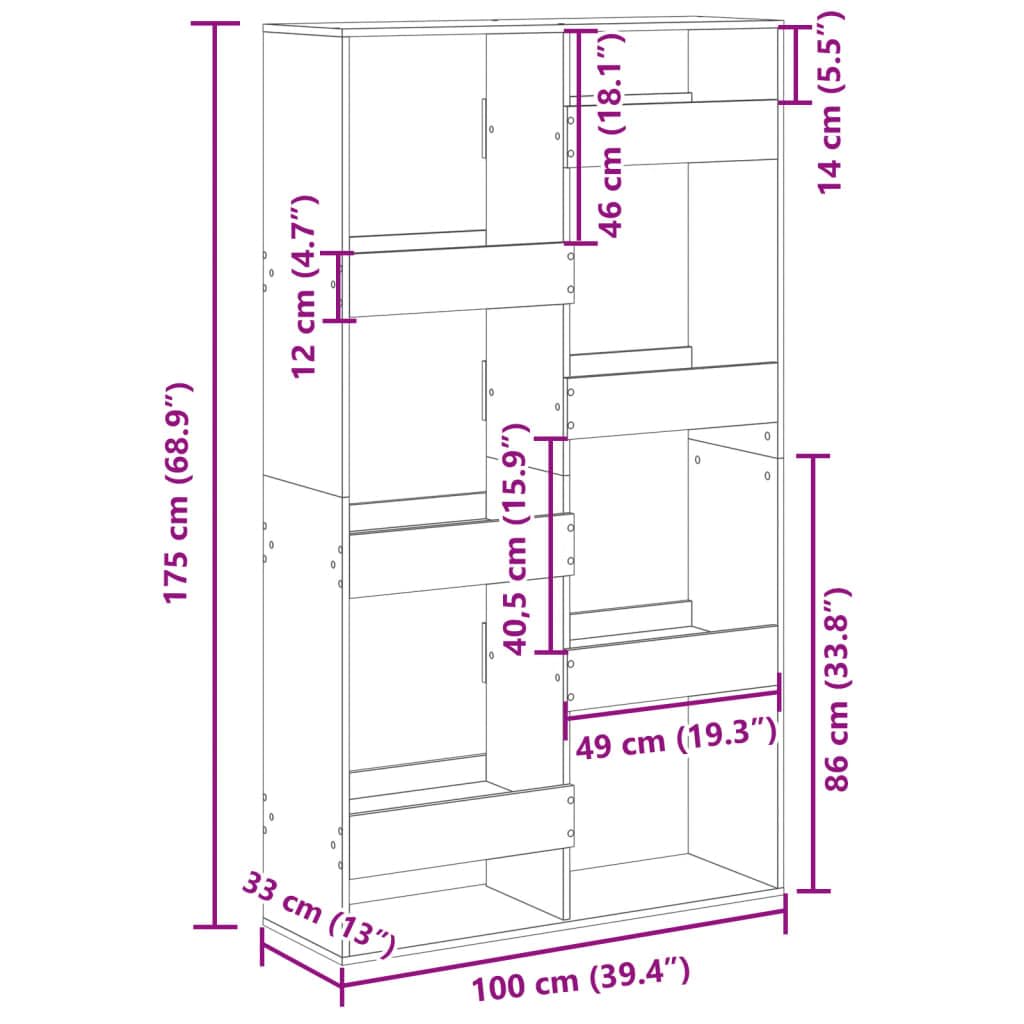 Libreria effetto rovere, 100 x 33 x 175 cm, in legno
