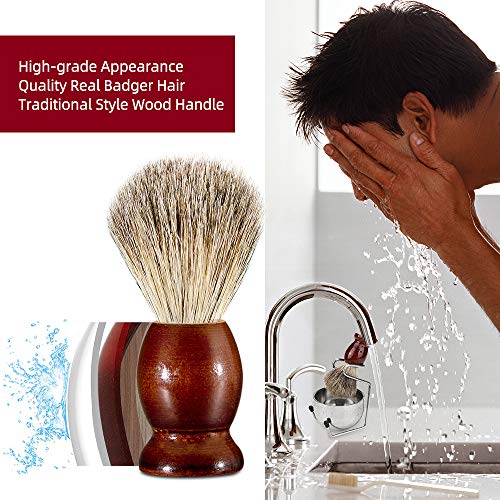 Shaving Set, INTSUN 3in1 Pure Badger Hair Shaving Brush Natural Solid Wood Handle and Stainless Steel Shaving Bowl with Shaving Stand, for Men Wet Shaving Gift