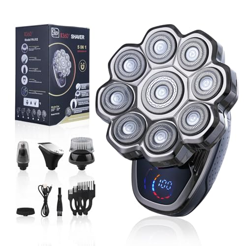 2025 New 9D Head Shavers for Bald Men 5-in-1 Electric Razor Bawldy 9.0 Floating Pro Ultra Groomie Shaver IPX6 Waterproof with LCD Display Type-C Rechargeable Wet Dry Use Grooming Kit
