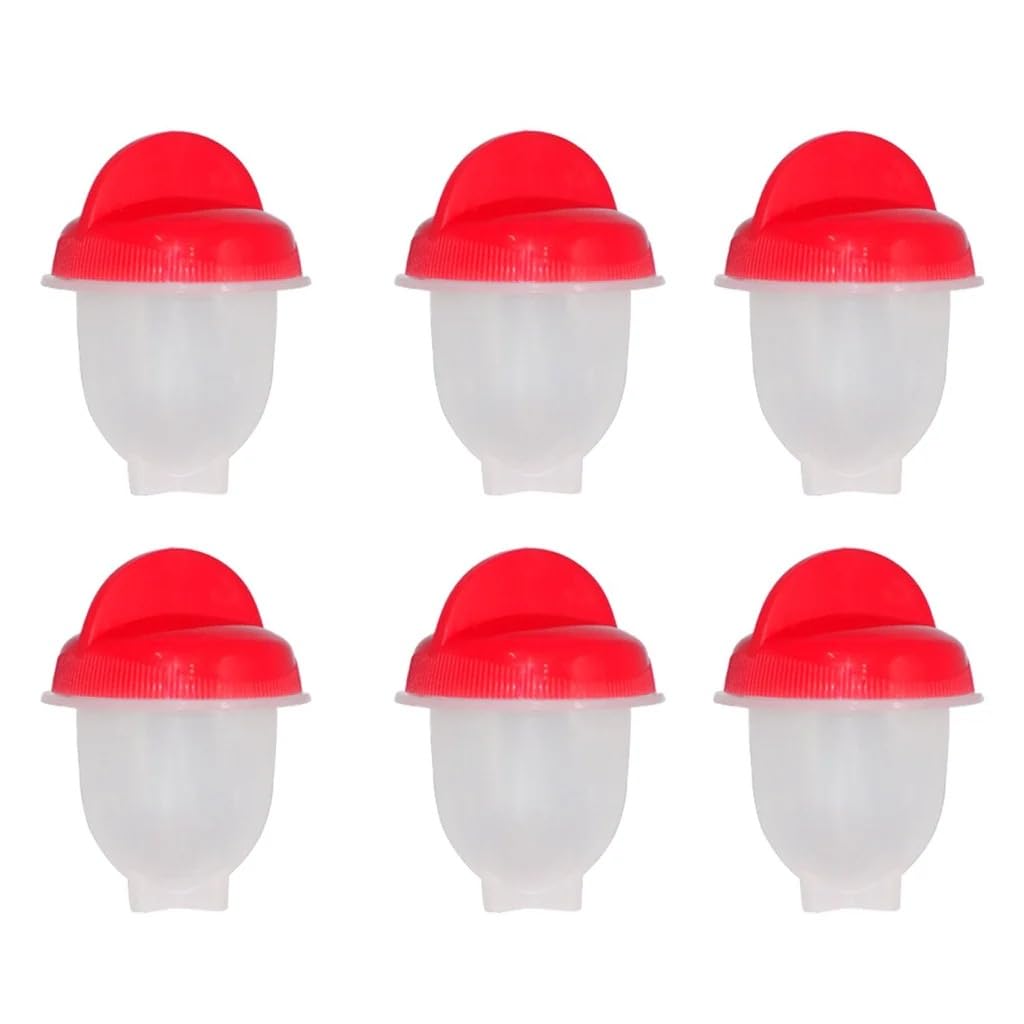 Silicone Egg Boiler Cooker Cups, Red and White, 6 Pack, Hard and Soft Boiled Eggs without Shell-image-7