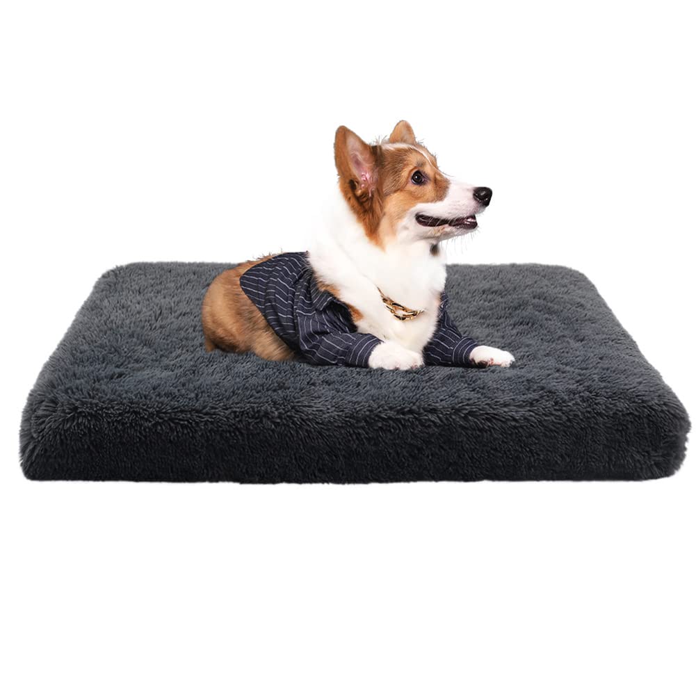 YURRO Faux Fur Crate Mat,Orthopedic Flat Bed for Dachshund/Golden Retriever,Comfortable Bolster Dog Mattress,Plush Calming Pet Bed,Jumbo Dog Pad