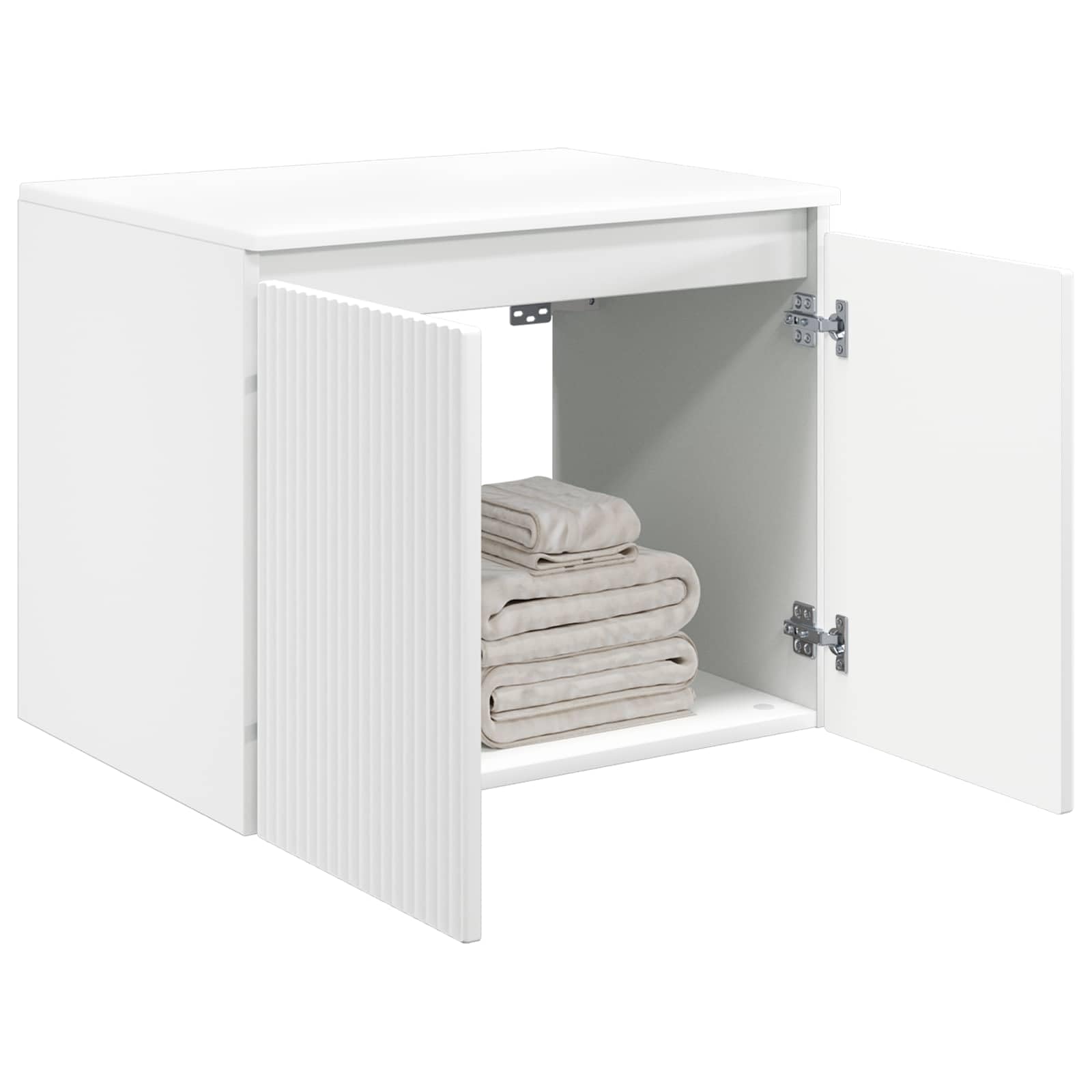 Armoire de salle de bain murale blanche en bois 62,5 x 44,5 x 50 cm avec beaucoup d'espace de rangement et porte, meuble de salle de bain peu encombrant pour lavabo