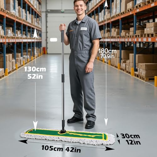 Image of 42 inch Commercial Dust Mop for Floor Cleaning, MASTERTOP Large Flat Mop with Long Handle, Sweeping Broom with 2 Different Mops Pads, Industrial Mop for Hardwood, Tile, Gym, Office, Mall, Warehouse