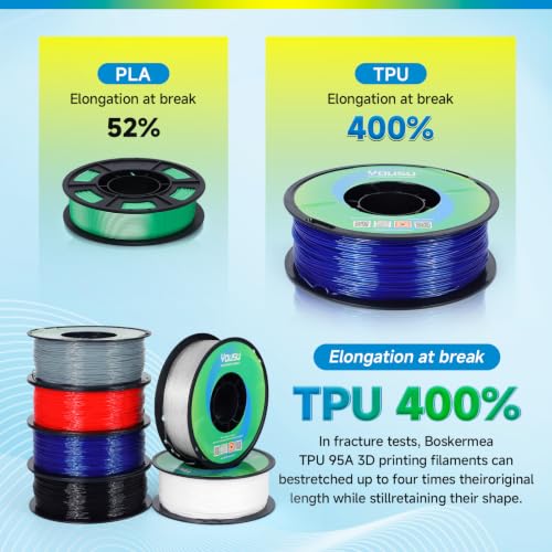 Image of YOUSU 95A TPU Filament 1.75mm 6 Pack 1kg Spools, Flexible Soft 3D Printer Filament, Clog-Free Tangle-Free, High Elasticity, Fit Most FDM Printers for Makers & DIY Projects