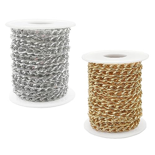Fhioevt 2 rollos 5m Cadena en Aluminio Cadenas para Bisuteria Cadenas de Eslabones Soldado Cadenas...
