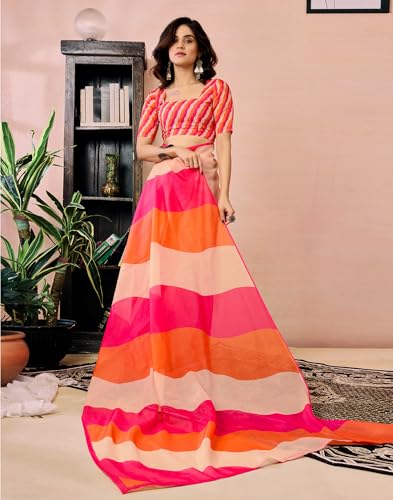 Image of SIRIL Women's Printed Chanderi Cotton One Minute Ready to Wear Saree with Unstitched Blouse Piece