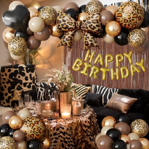 Image of 70Pcs Cheetah Print Birthday Decorations, Black Brown Gold Leopard Balloons
