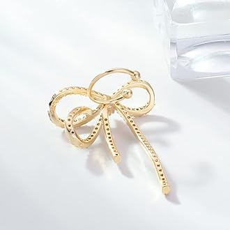 Vercret Gold Cuff Earrings for Women - Cartilage Ear Cuff with Bow Knot No Piercing CZ Ear Clip Wrap Around Earrings