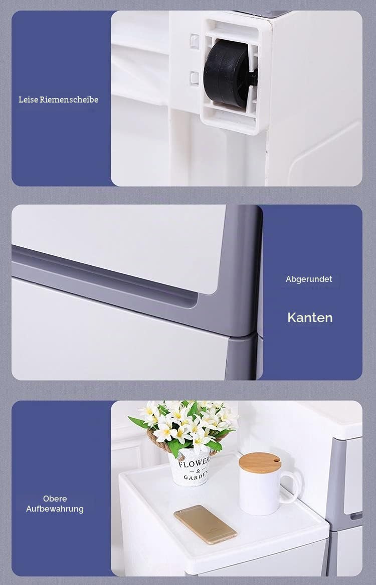 Schubladenschrank, 20 cm breit, für Badezimmer, Nachttisch, schmaler Spalt, Aufbewahrungsschrank, Küchenregal (weiß, 4 Ebenen)