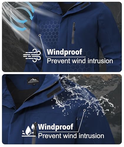 Image of Zoofly Mens Waterproof Hiking Jacket with Hood Windproof Light Weight Windbreaker Outdoor Fishing Raincoat Zipper Pockets