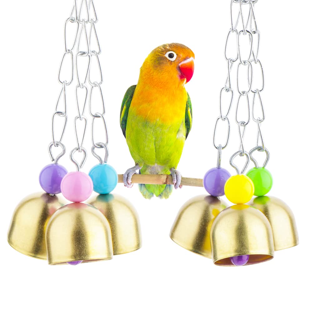 VTurboWay 2 Pack Pet Parrot Bell Toy Bird Chewing Toy Stainless Steel Hanging Bells for Bird Parrot Conure Cockatoo Macaw African Grey Amazon Budgie Parakeet Cockatiel Lovebird Finch Cage