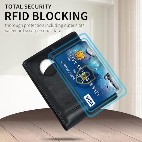 Swallowmall AirTag RFID Blocking Mens Genuine Leather Wallet with 1 ID Window and 15 Card Slots