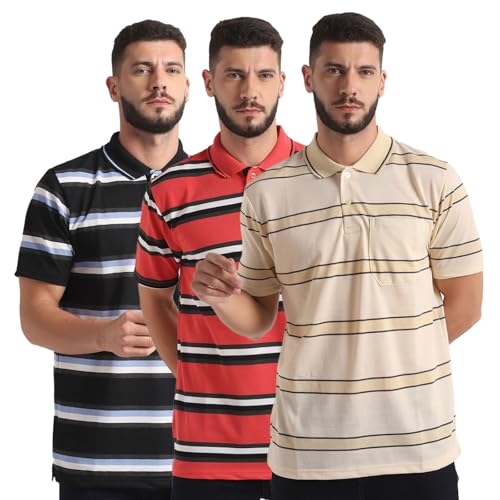 Image of INKKR Highflay Striped Men Regular Fit Polo Neck T-Shirt Combo