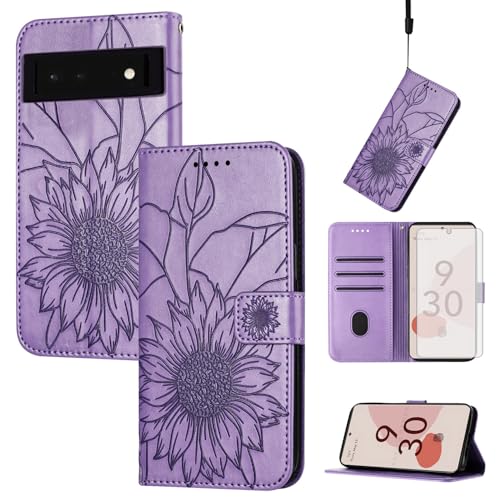 Étui Google Pixel 6 Asuwish avec protège-écran verre trempé et motif floral multicolore