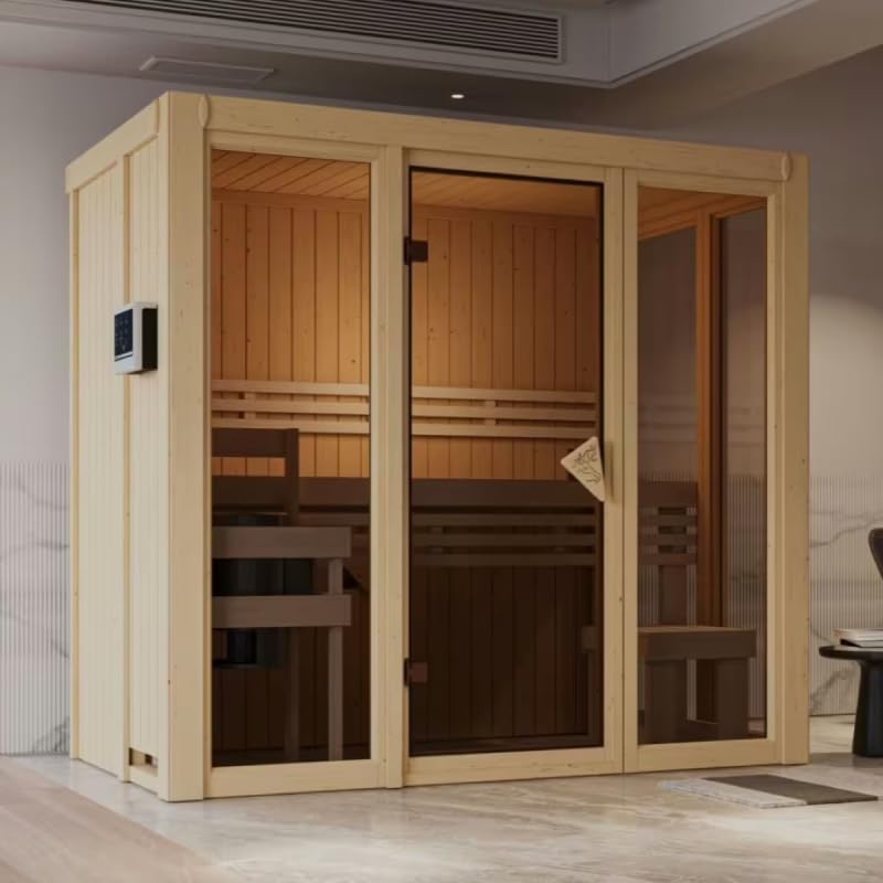 Karibu Sauna d'Intérieur Traditionnel Irava | 2-3 Places, Poêle 3,6kW, Épicéa Nordique 68mm |...