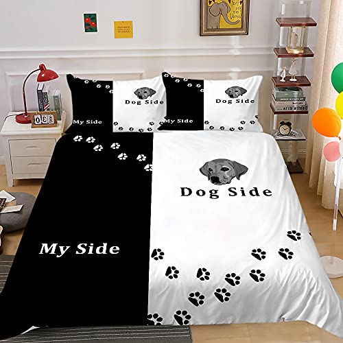 Sig Sig.ra - Juego de funda nórdica y funda de almohada, diseño de gato y perro, color blanco