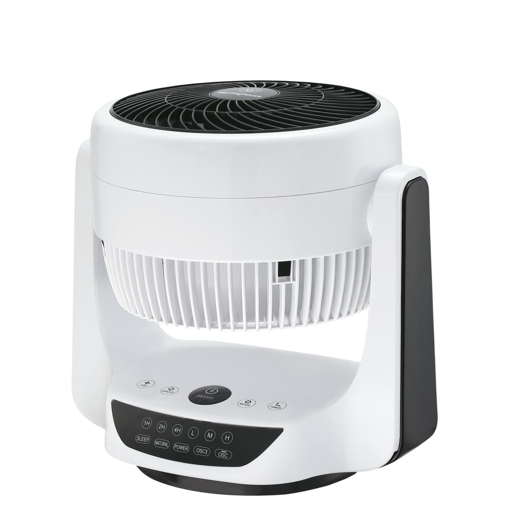 Westinghouse iluminación 73037 Ventilador de escritorio portátil oscilante Cormac, con mando a distancia, 25 cm, acabado blanco y negro