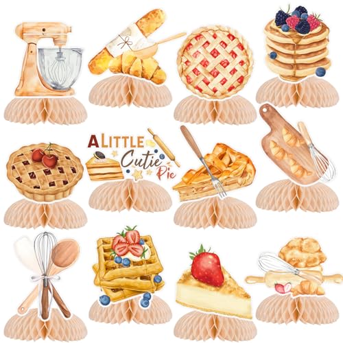 12 Pcs Cutie Pie Baby Shower Honeycomb Centerpieces Little Cutie Pie Baby Shower Table Decorations Sweet As Pie First Birthday Decors for Kids Boys Girls