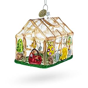 Greenhouse and gardner tools blown glass christmas ornament  urban country home decor