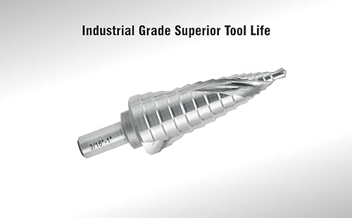 Miniatura 3 de ACTOOL Broca escalonada industrial HSS 316" a 1" con vástago de 38", flauta espiral doble con tamaño de 14 pasos
