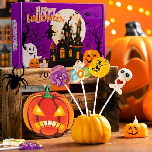 ハロウィン お菓子 12/24本セット 4種(ドクロ・HALLOWEEN・おばけ・魔女)個包装 棒付きキャンディ ギフト 詰め合わせ ハードキャンディ 駄菓子 大容量 業務用 仮装 パーティー 飴 お菓子 ギフト ハロウィン限定