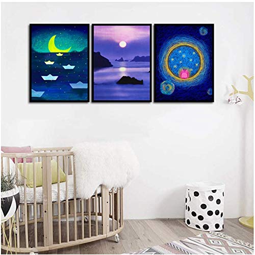 Affiche Fille Chambre Lac Paysage Toile Murale Aquarelle Enfant Impression HD 50x70