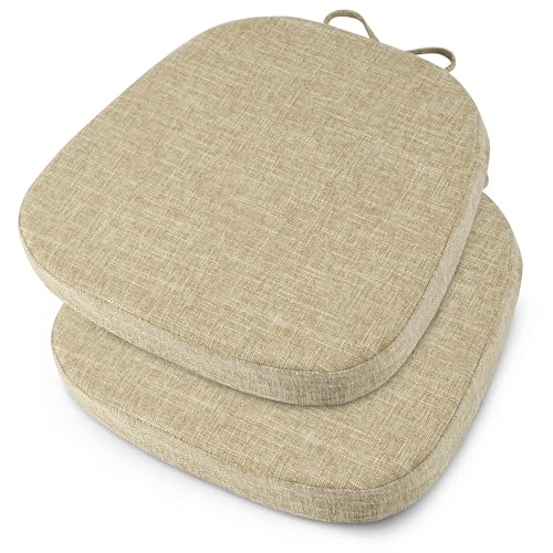 Image of OVOV 14x14 Chair Cushions for Metal Dining Chairs Set of 2 Beige | Non Slip, Washable Removable Cover with Ties, Textured, for Dining Room, Kitchen Cafes Bistro Patio, Stackable Chairs