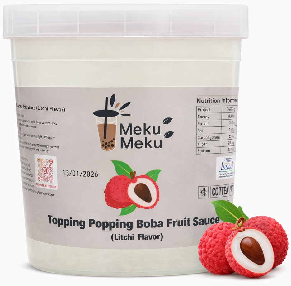 MEKU MEKU - Lychee Flavour Popping Boba Pearls (1.3kg) By COUGAR | Juice Filled Bursting Boba Balls | Bubble Tea & Dessert Toppings | Sweet Tropical Pearls | Perfect for Drinks, Ice Cream & Shakes - (IMPORTED)-image-17