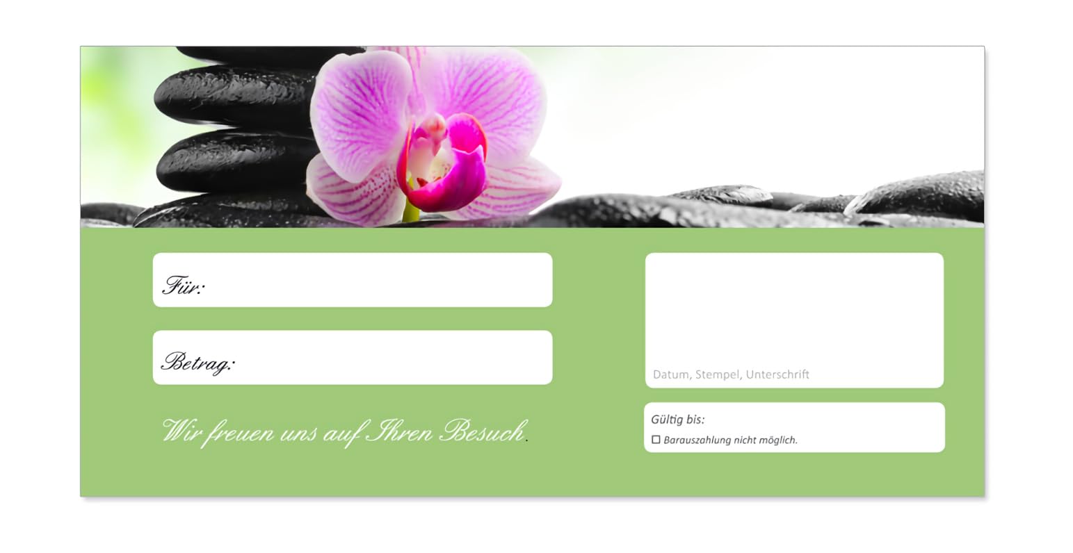 200 Stück Geschenkgutscheine (Wellness-604) Gutscheine für Bereiche Wellness, Erholung, Entspannung, Kosmetik oder Reisen