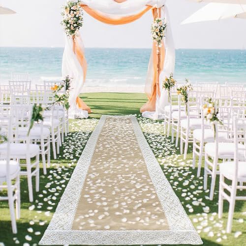 maytopia Natural Burlap Aisle Runner for Wedding Ceremony, 3ft x 20 ft Wedding Aisle Runner with Lace, Jute Rustic Burlap Aisle Runners for Indoor Outdoor Wedding Decor