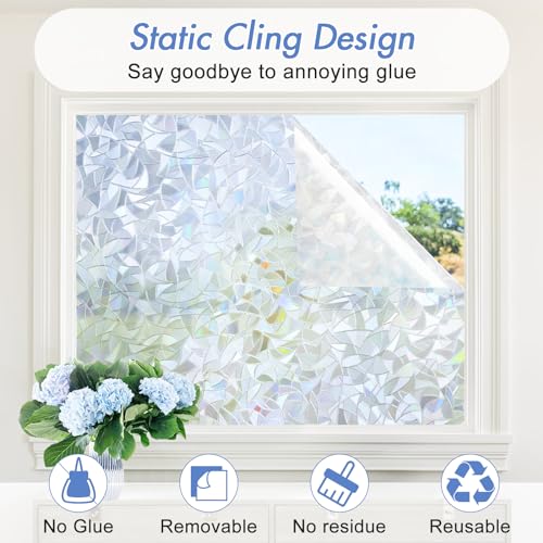 Image of Haton Window Privacy Film, Rainbow Film, Silver 23.6 inch x 78.7 inch