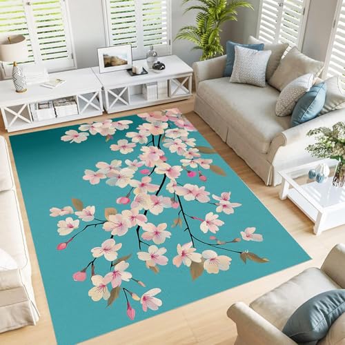 Tapis doux branches fleuries style vintage lavable grand format - 2