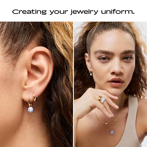 Image of Ana Luisa Frida Pearl Jewelry Huggie Hoops - Medium & Small 14K Gold Plated & Silver Rhodium Plated Drop Hoop Earrings with Freshwater Pearls - 2-in-1 Hypoallergenic Water-Resistant, Tarnish-Free Hoop