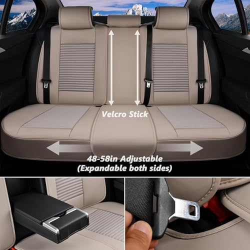 Image of Coverado Car Seat Covers Full Set, Leather Seat Covers for Cars, Waterproof Car Seat Protector Cushions Universal Fit for Most Vehicles, Sedans, SUVs, Trucks and Vans (Beige)