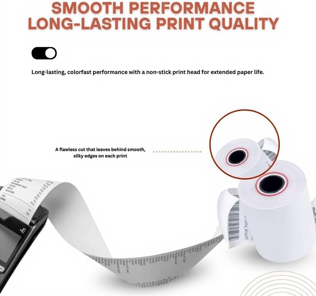 (100-ROLLS) 2 1/4" x 50 Thermal Paper Rolls | BPA-Free Thermal Receipt Paper for Clover Flex, Square Terminal, Star SP700, Verifone VX520, | 58mm POS System, Cash Register Tape, | Bulk Value