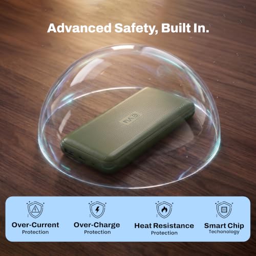 Image of EVM EnConnect 10000mAh Power Bank| 22.5 W Fast Charging | Built-in Type-C & Compact Portable Charger with USB & Type-C Output | for iPhone Android, Pocket Size | 2 Year Warranty(EVM-P0501-Olive Green)