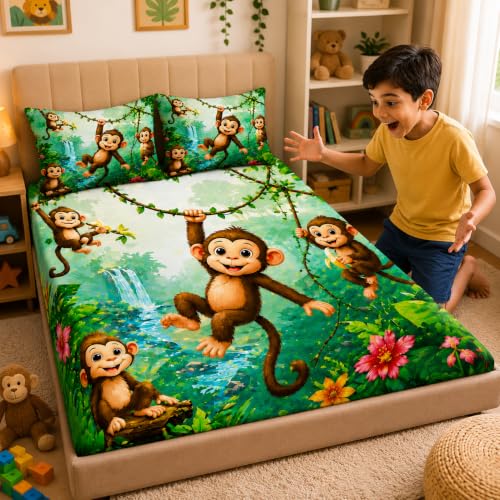 Image of Grab for Home 7D Digital Printed Kids Double Bedsheet Set with Free Bedsheet Tucker | 90 x 100 Inch | Cloud Cotton Soft & Breathable Fabric | Colorful Bedding for Kids Room