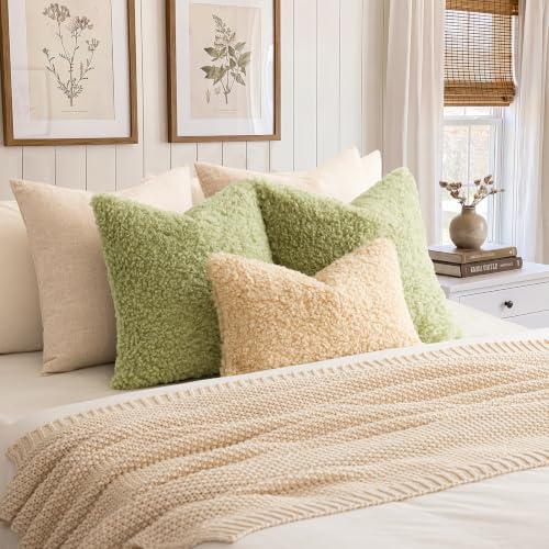 Image of Foindtower Set of 2 20x20 Inch Leaf Green, Faux Fur Throw Pillow Cover Accent Sherpa Furry Pillow Cover Fuzzy Soft Pillowcases Cozy Sheepskin Decorative Fleece Cushion Case for Bed Couch Living Room