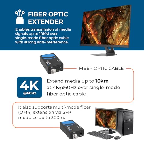 Image of OREI USB-C Extender Over Fiber Optic Balun - ALT Mode UltraHD 4K @ 60Hz 4:4:4 DR, HDR10+, SFP+ - Up to 10 KM in Single Mode - 300M in Multi-Mode
