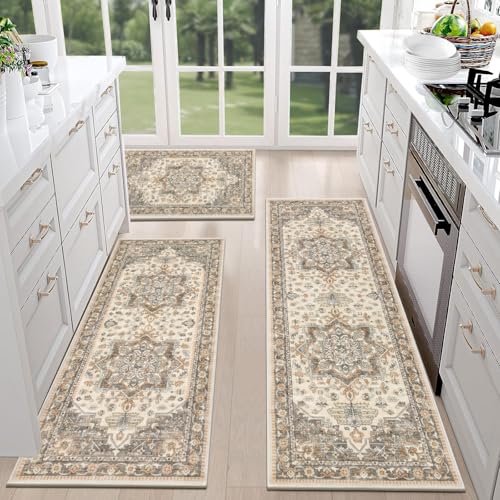 HEBE Boho Kitchen Rugs Set of 3, Non Slip Washable Kitchen Mats for Floor - image 3