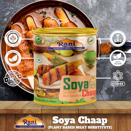 Rani Soya Chaap (Plant Based Protein) 30oz (1.875lbs) 850g, Pack of 2 ~ Easy Open Lid | All Natural | Vegan | No Colors | NON-GMO | Kosher | Indian Origin | Soy Based Meat Substitute