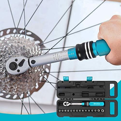 DURATECH 1/4 Inch Drive Click Torque Wrench, Torque Wrenches Set, 1/4 Inch Pound Torque Wrench, 40-200 In.-lb, Quick-release Reversible, 72 Tooth with Bit Socket Set, Storage Case Included